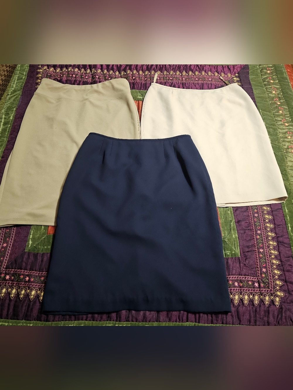 Classic Navy and Tan Pencil Skirts - Women's Office Skirt (Lot Of 3)